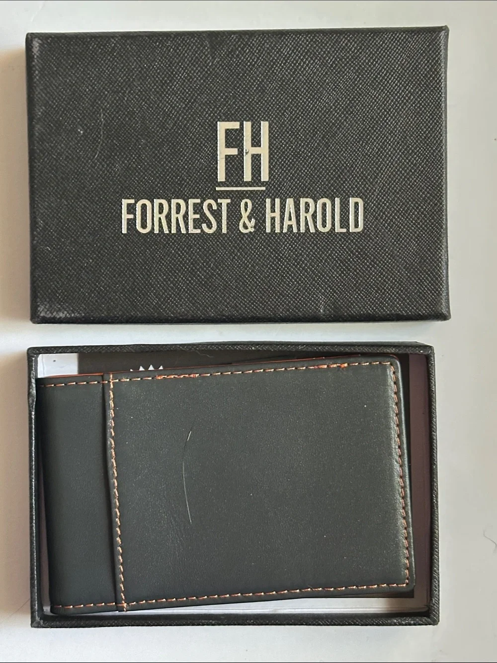 Forrest & Harold Money Clip Slim Wallet in Top Grain Leather in Gift Box